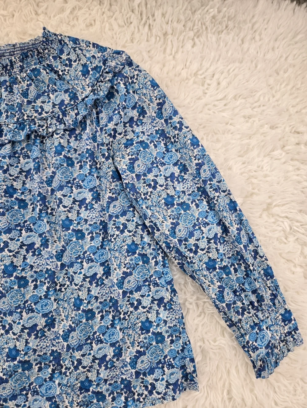 J.Crew 100% Cotton Made With Liberty Fabric Smocked popover top Elysian Floral.